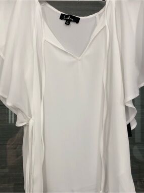 Lulu's White V-Neck Flutter Sleeve Blouse